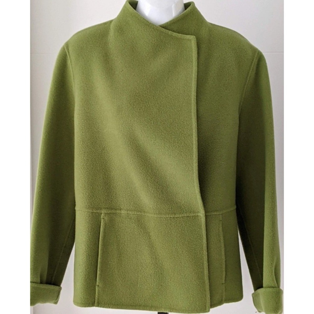 Eileen Fisher Woman Wool Cashmere Sweater Jacket 1X asymmetrical collar Pockets